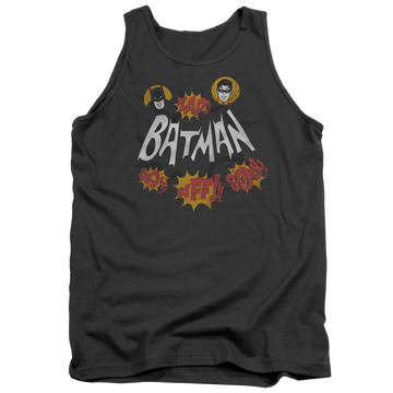 Charcoal men's tank with Batman Classic TV Series Sound Effects graphic