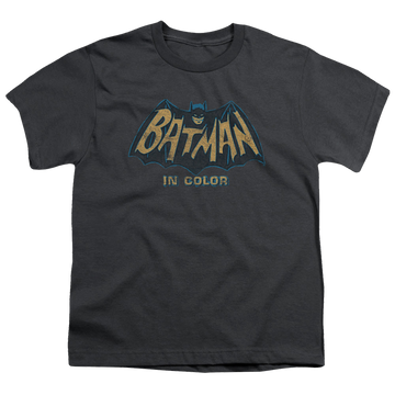 Charcoal youth t-shirt for ages 8 to 12 with Batman Classic TV Series In Color graphic
