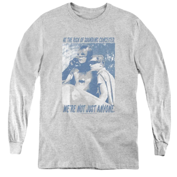 Athletic heather youth long sleeve t-shirt with Batman Classic Tv Series Boogies Nights graphic