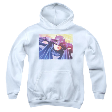 White youth hoodie for ages 8 to 12 with Batman Classic Tv Series Smooth Groove graphic