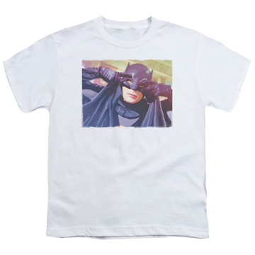 White youth t-shirt for ages 8 to 12 with Batman Classic TV Series Smooth Groove graphic