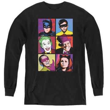 Black youth long sleeve t-shirt with Batman Classic Tv Series Pop Cast graphic