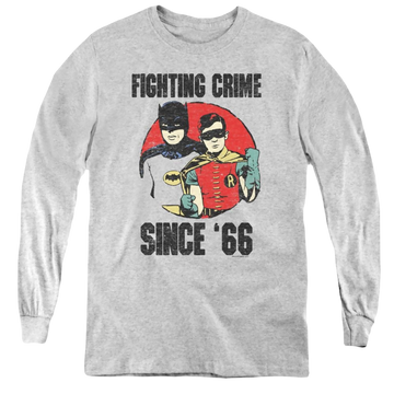 Athletic heather youth long sleeve t-shirt with Batman Classic Tv Series Since 66 graphic