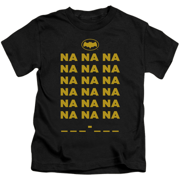 Black kid's t-shirt for ages 4 to 7 with Batman Classic TV Series Na Na Na graphic