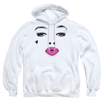 White pullover hoodie with Birds of Prey Kiss graphic