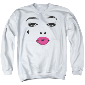 White men's crewneck sweatshirt with Birds of Prey Kiss graphic