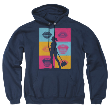 Navy pullover hoodie with Birds of Prey Lips graphic
