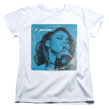 White women's t-shirt with Birds of Prey Blue Canary graphic