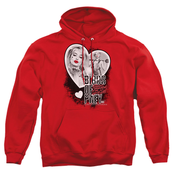 Red pullover hoodie with Birds of Prey Heart Harley graphic
