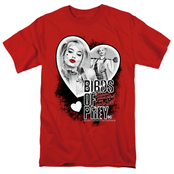 Red men's regular fit t-shirt with Birds of Prey Heart Harley graphic