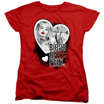 Red women's t-shirt with Birds of Prey Heart Harley graphic