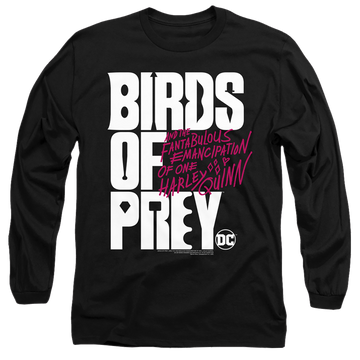 Black men's long sleeve t-shirt with Birds of Prey Logo graphic