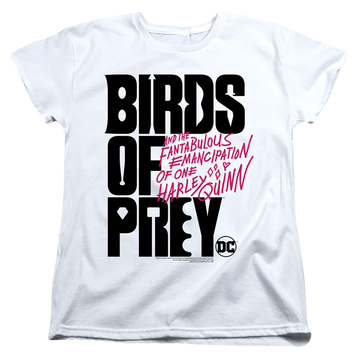 White women's t-shirt with Birds of Prey Logo graphic