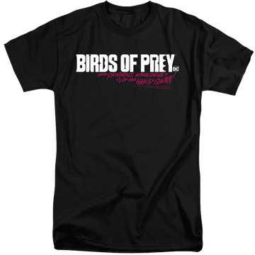 Black men's tall fit t-shirt with Birds of Prey Horizontal Logo graphic
