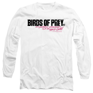 White men's long sleeve t-shirt with Birds of Prey Horizontal Logo graphic