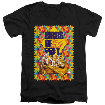 Black men's v-neck t-shirt with Birds of Prey Couch graphic
