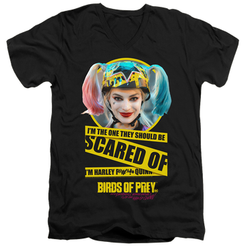 Black men's v-neck t-shirt with Birds of Prey Scared Of graphic