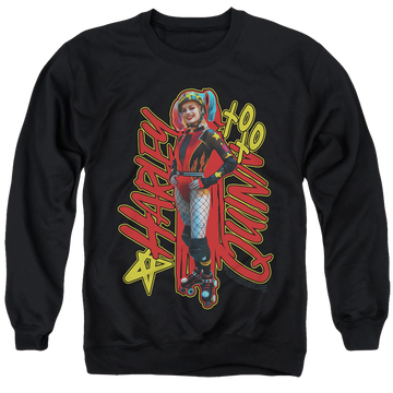 Black men's crewneck sweatshirt with Birds of Prey Harleymania graphic
