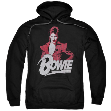 Black pullover hoodie with David Bowie Diamond David graphic