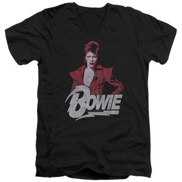 Black men's v-neck t-shirt with David Bowie Diamond David graphic