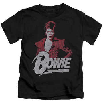 Black kid's t-shirt for ages 4 to 7 with David Bowie Diamond David graphic