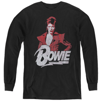 Black youth long sleeve t-shirt with David Bowie Diamond David graphic