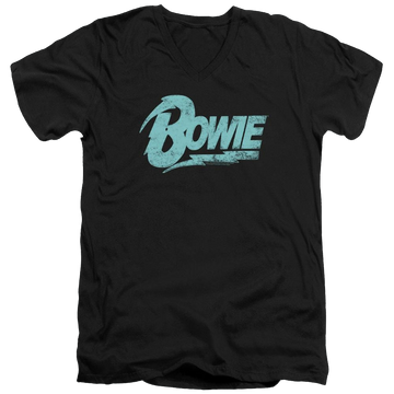 Black men's v-neck t-shirt with David Bowie Logo graphic