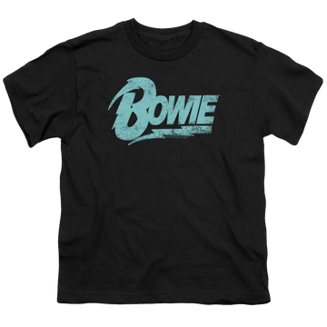 Black youth t-shirt for ages 8 to 12 with David Bowie Logo graphic