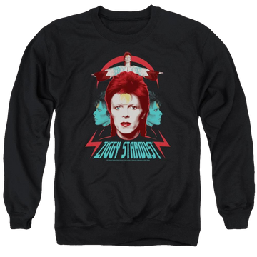 Black men's crewneck sweatshirt with David Bowie Ziggy Heads graphic