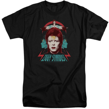 Black men's tall fit t-shirt with David Bowie Ziggy Heads graphic