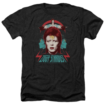 Charcoal men's heather t-shirt with David Bowie Ziggy Heads graphic