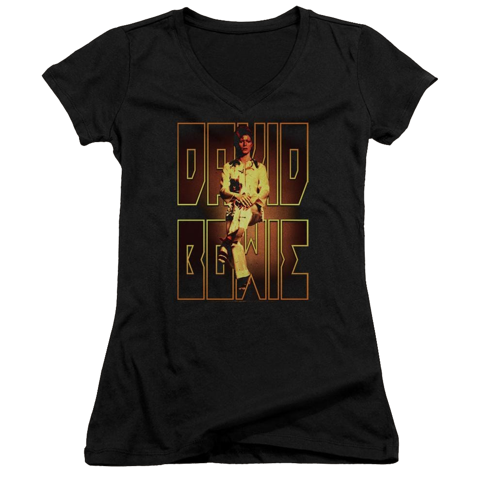 David Bowie Perched - Juniors V-Neck T-Shirt Juniors V-Neck T-Shirt David Bowie