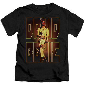 Black kid's t-shirt for ages 4 to 7 with David Bowie Perched graphic