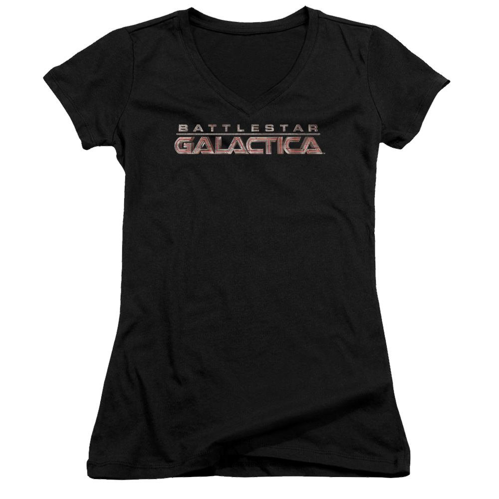 Battlestar Galactica Logo - Juniors V-Neck T-Shirt Juniors V-Neck T-Shirt Battlestar Galactica