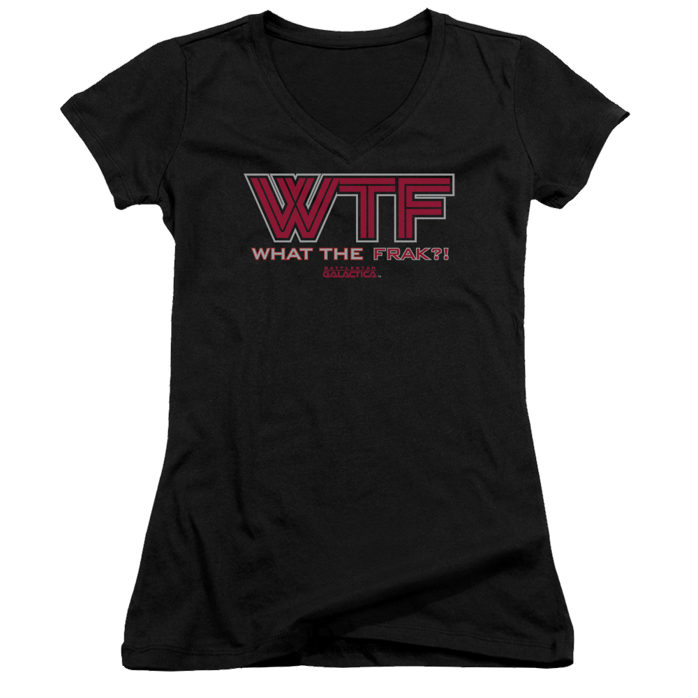 Battlestar Galactica Wtf - Juniors V-Neck T-Shirt Juniors V-Neck T-Shirt Battlestar Galactica