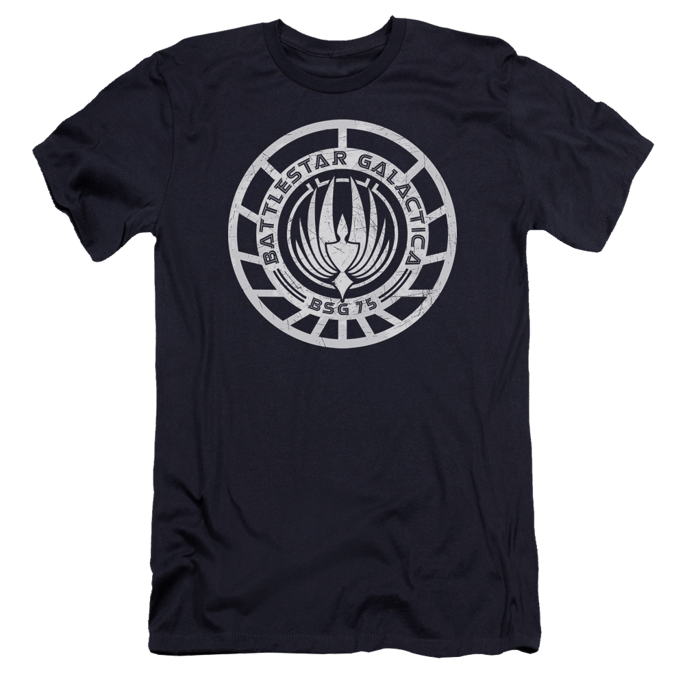 Battlestar Galactica Scratched Bsg Logo - Men's Premium Slim Fit T-Shirt Men's Premium Slim Fit T-Shirt Battlestar Galactica