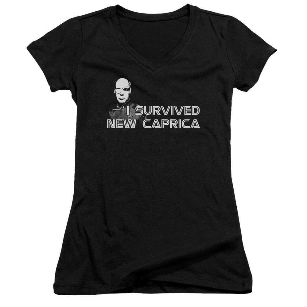 Battlestar Galactica I Survived New Caprica - Juniors V-Neck T-Shirt Juniors V-Neck T-Shirt Battlestar Galactica