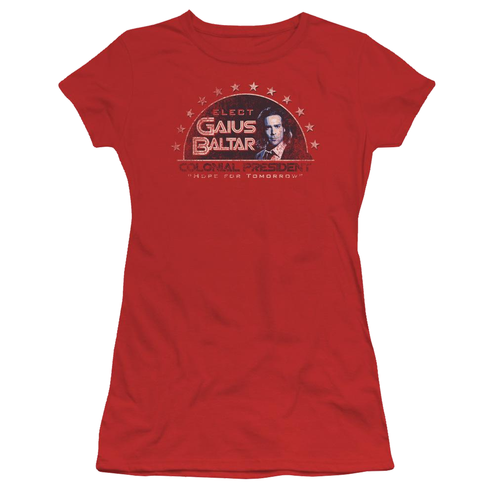 Battlestar Galactica Elect Gaius - Juniors T-Shirt Juniors T-Shirt Battlestar Galactica