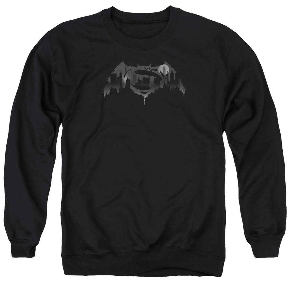 Batman v Superman Cityscape Logo - Men's Crewneck Sweatshirt Men's Crewneck Sweatshirt Batman