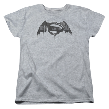 Athletic heather women's t-shirt with Batman v Superman Cityscape Logo graphic