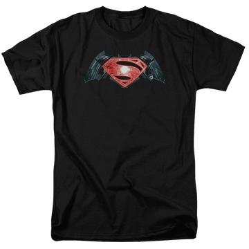 Black men's regular fit t-shirt with Batman v Superman Industrial Logo graphic