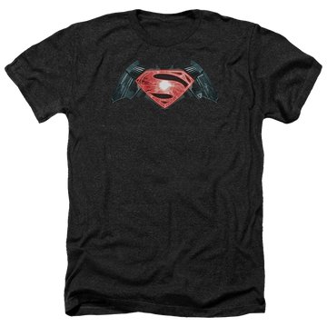 Charcoal men's heather t-shirt with Batman v Superman Industrial Logo graphic