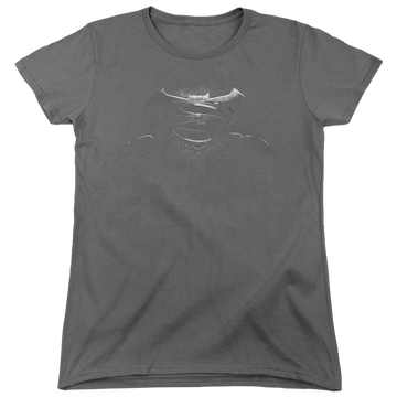 Charcoal women's t-shirt with Batman v Superman Bw Logo graphic