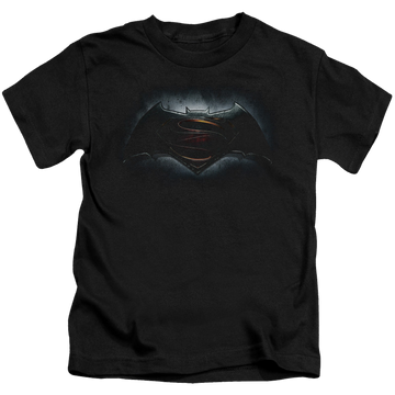 Black kid's t-shirt for ages 4 to 7 with Batman v Superman Logo graphic