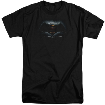 Black men's tall fit t-shirt with Batman v Superman Logo graphic
