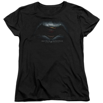Black women's t-shirt with Batman v Superman Logo graphic