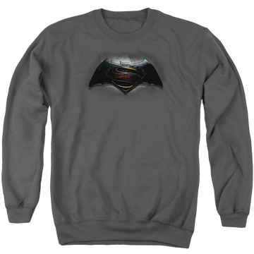 Charcoal men's crewneck sweatshirt with Batman v Superman Logo graphic