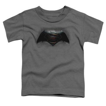 Charcoal kid's t-shirt for ages 4 to 7 with Batman v Superman Logo graphic