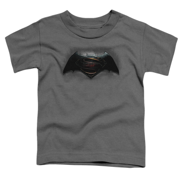 Charcoal kid's t-shirt for ages 4 to 7 with Batman v Superman Logo graphic