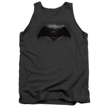 Charcoal men's tank with Batman v Superman Logo graphic